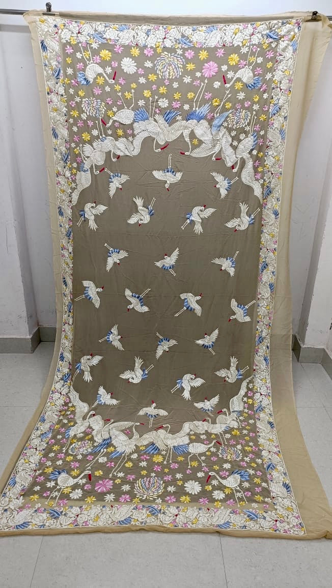 Swan inspired Parsi gara Authentic dupatta - Saffronfashionindia