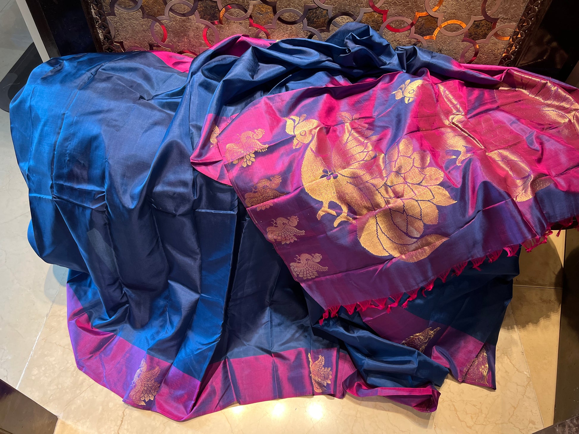 Blue silk saree Kanchipuram saree sarees - Saffronfashionindia