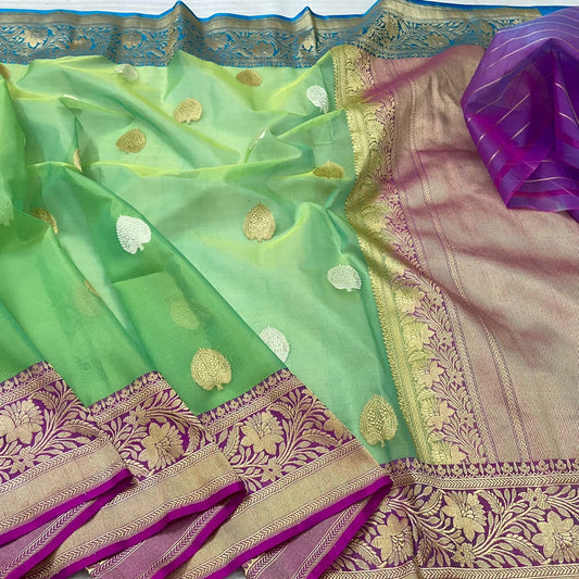 Jamuna ganga Kora saree Banarsi saree handwoven sarees - Saffronfashionindia