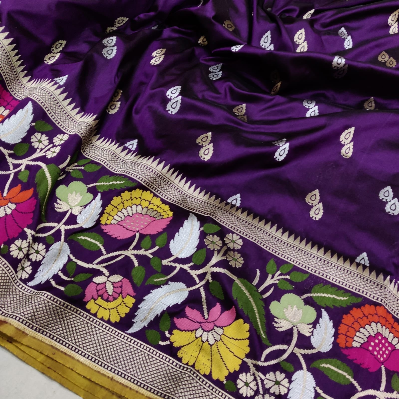 Floral Katan Handwoven zari saree Indian sarees - Saffronfashionindia