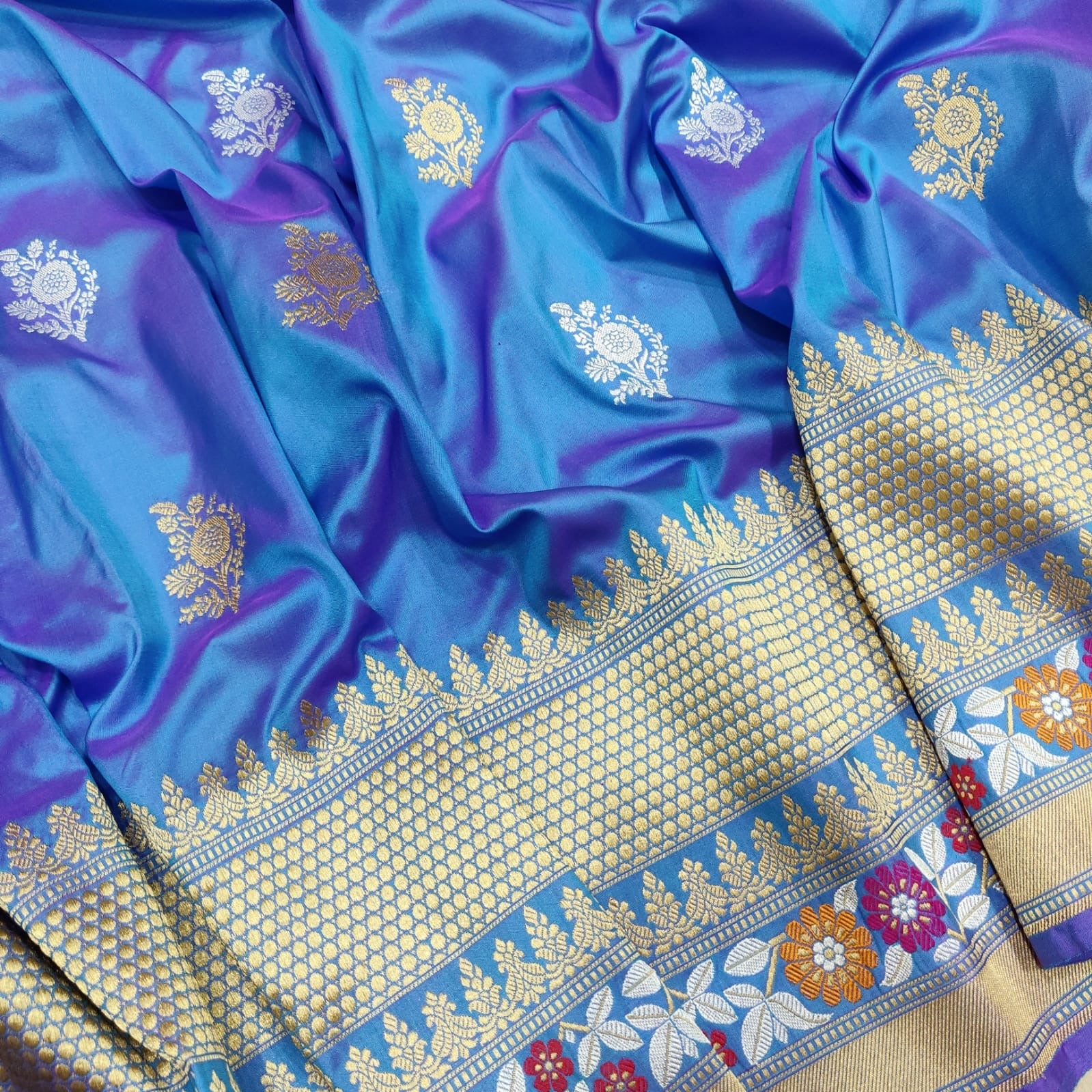 Firoza katan silk handwoven silk sarees Indian sari - Saffronfashionindia