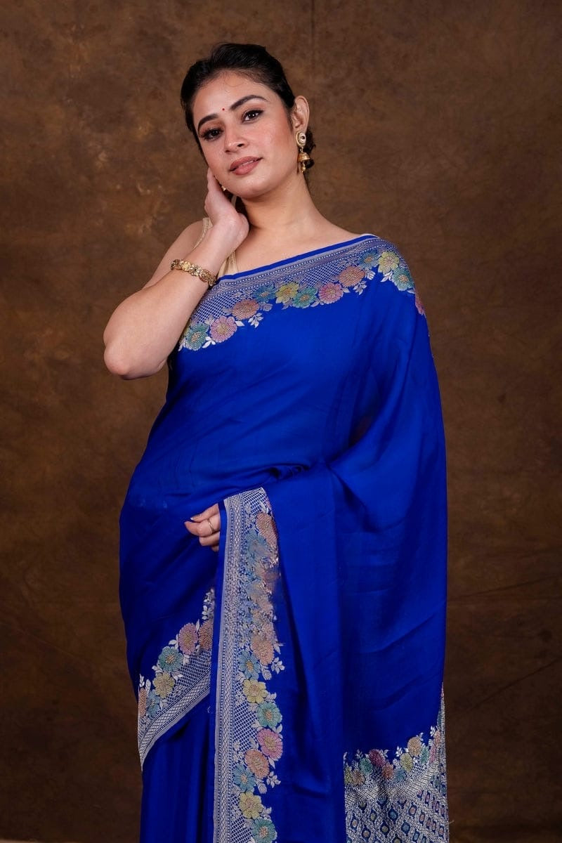 Floral georgette saree khaddi saree Indian sari blouse SaffronFashion