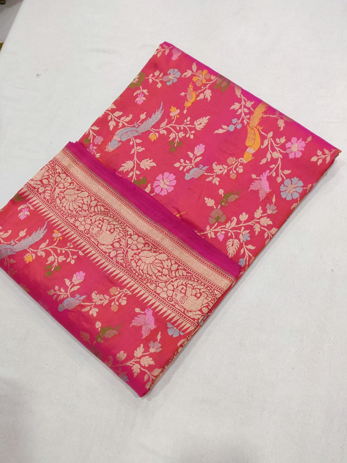 Pretty pink katan handwoven antique zari saree