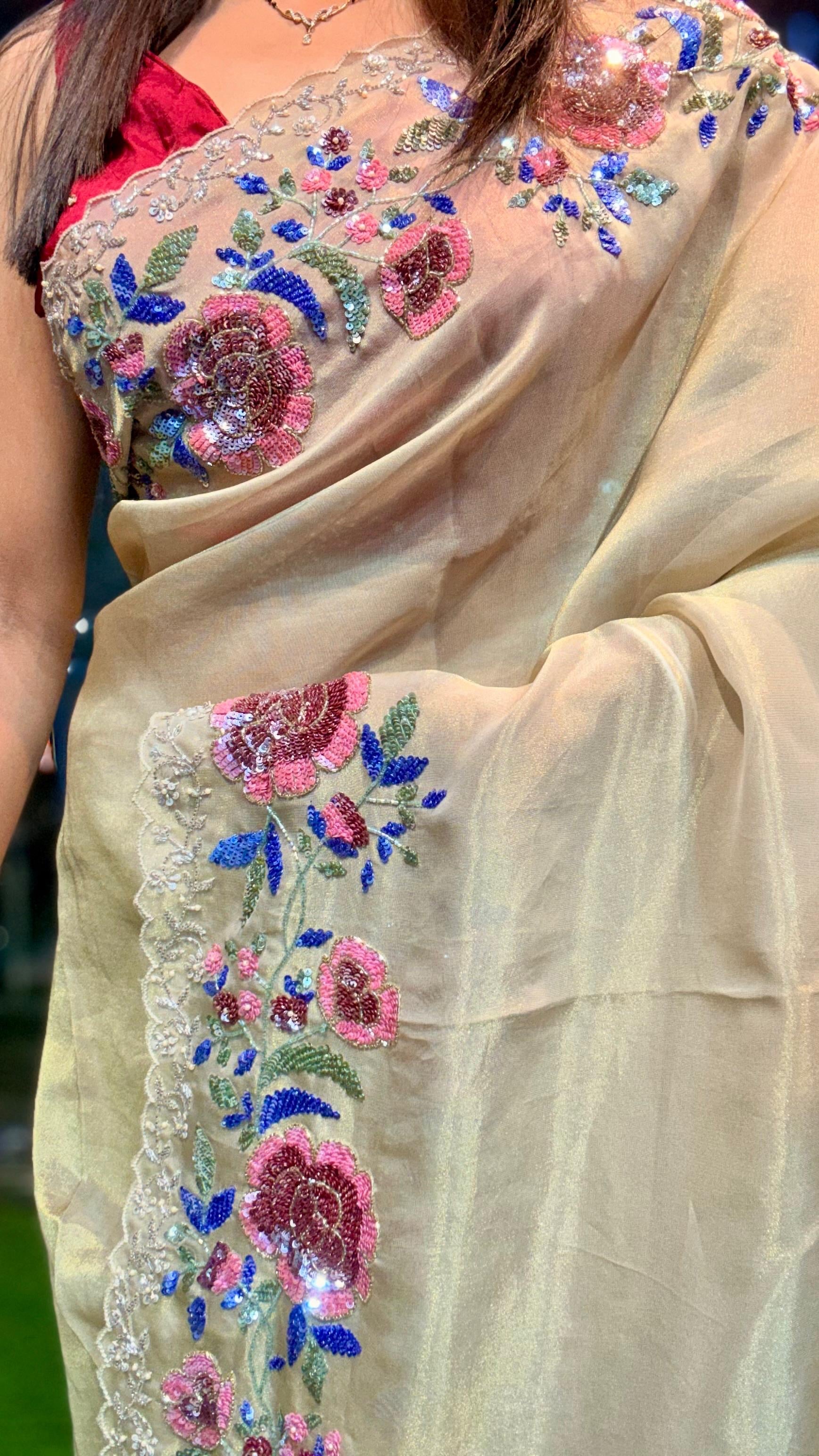 Gulnaar kanchi soft tissue silk saree reception sarees blouse Indian sari SaffronFashion