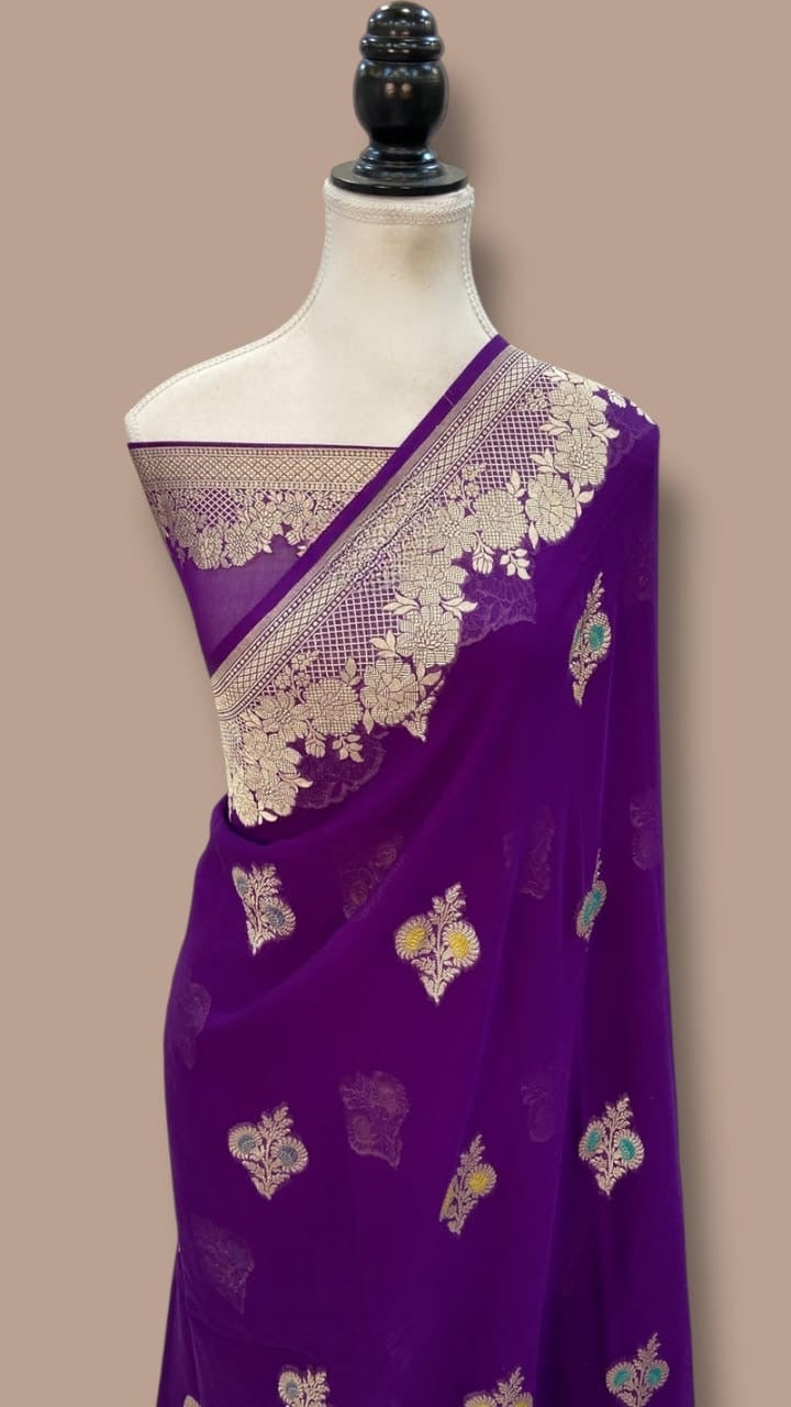 Floral georgette saree khaddi saree Indian sari blouse SaffronFashion