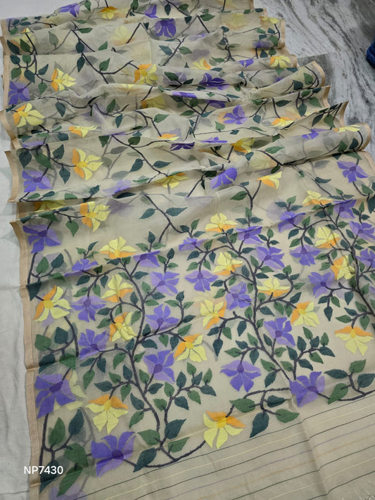 Off white Tantuj Jamdani sarees - Saffronfashionindia