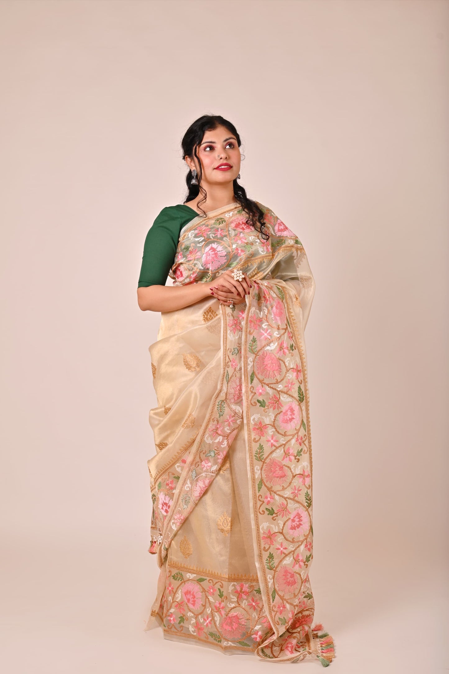 Murhim tissue silk saree embroidery saree Indian sarees blouse Saffronfashionindia