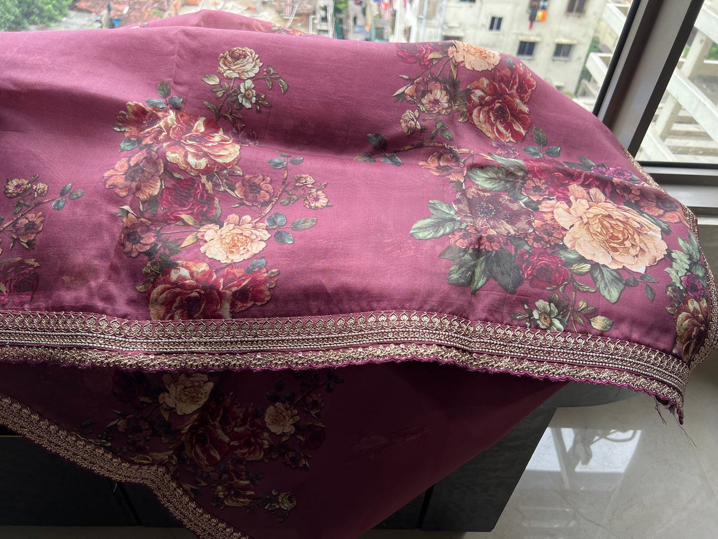 Floral digital print saree/Indian Partywear sarees - Saffronfashionindia