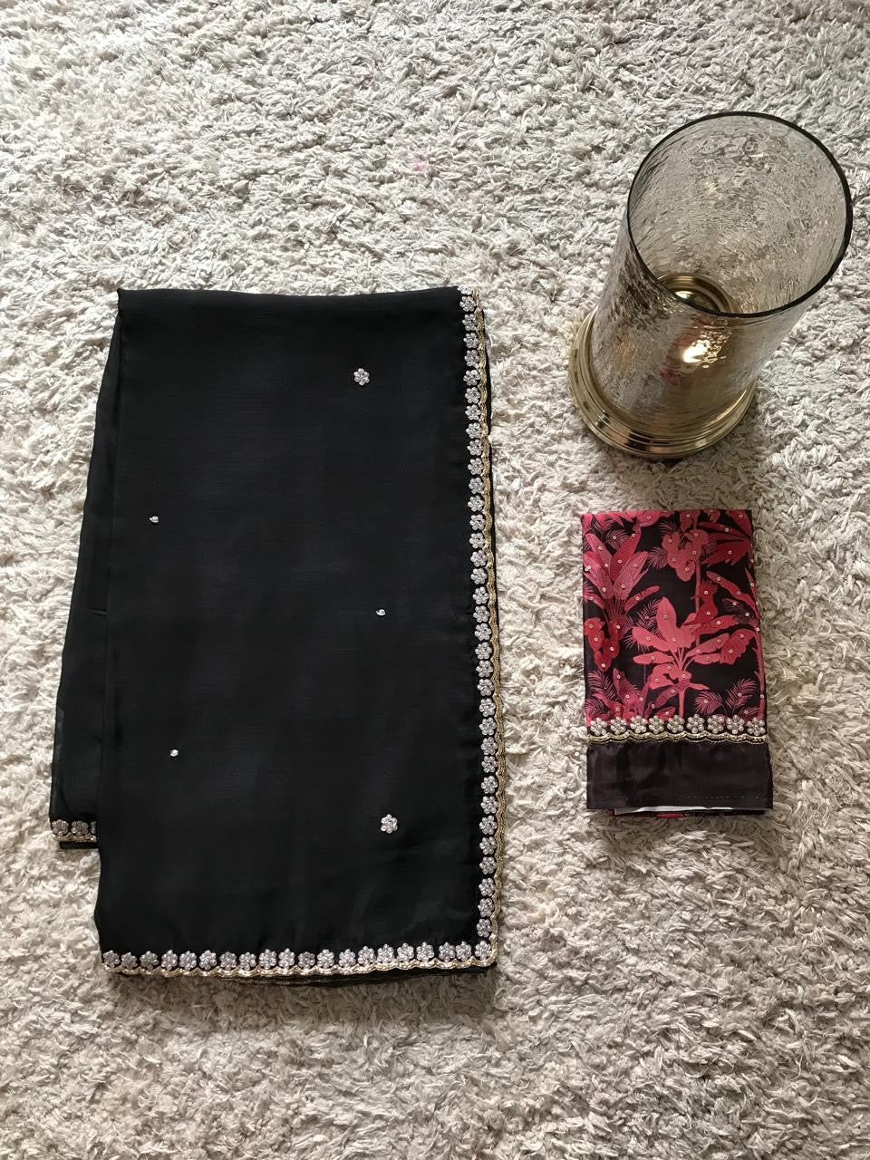 Black pearl crepe saree stunning party wear sarees blouse SaffronFashion
