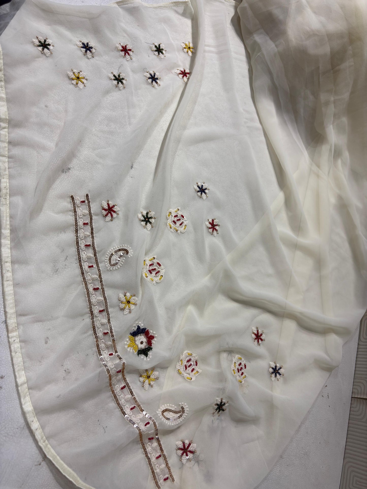 White Chikankari saree gorgette saree Indian saree blouse SaffronFashion