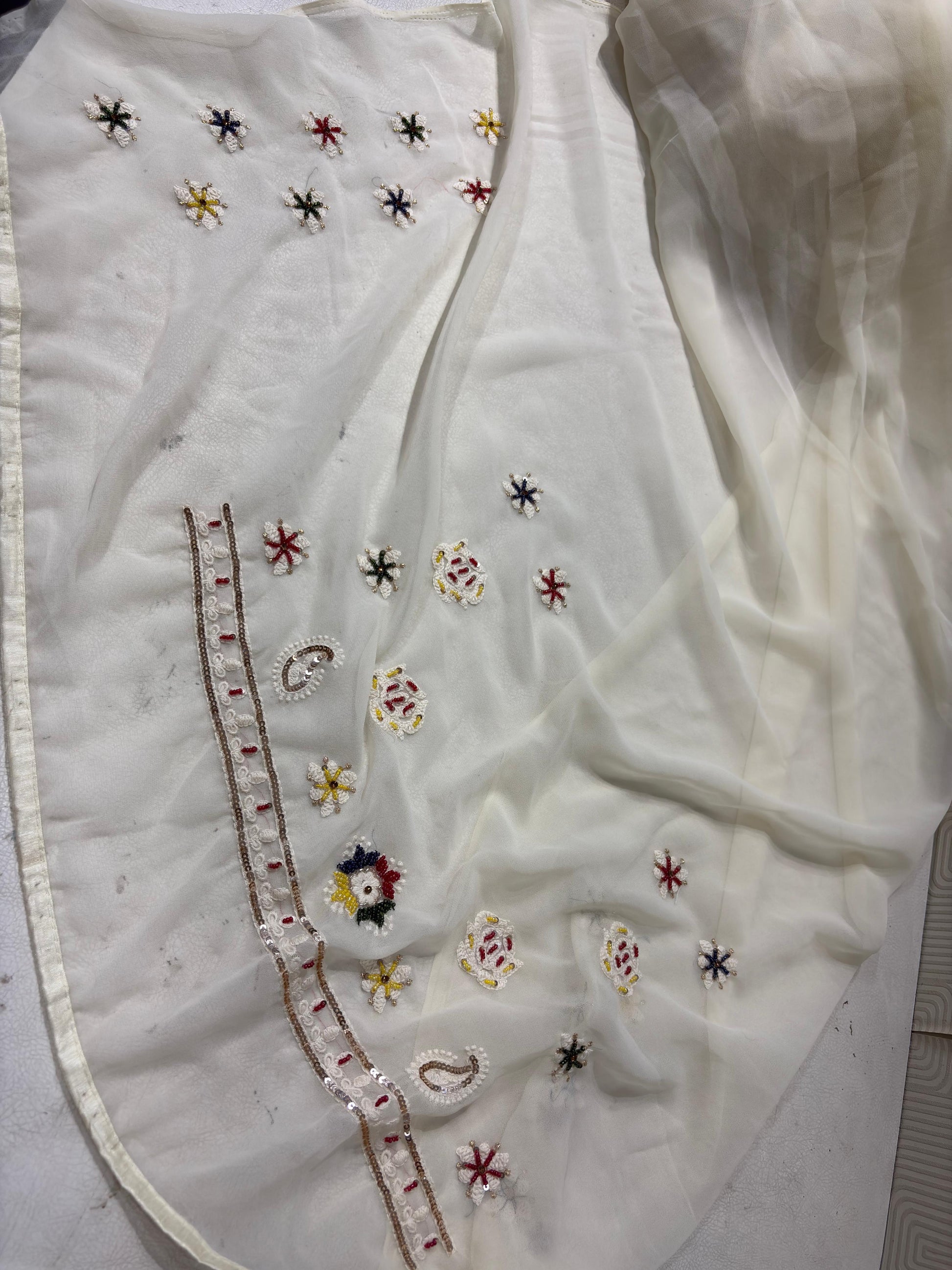 White Chikankari saree gorgette saree Indian saree blouse SaffronFashion