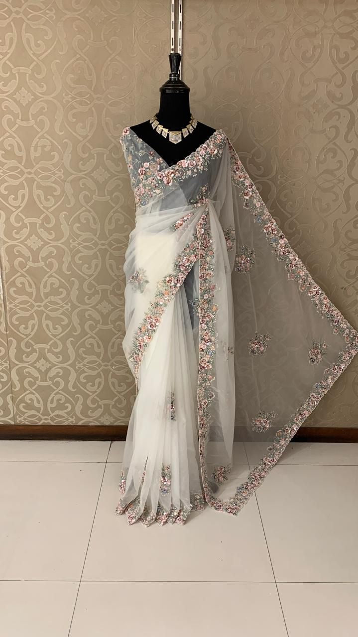 Oluquent organza saree Partywear saree blouse - Saffronfashionindia