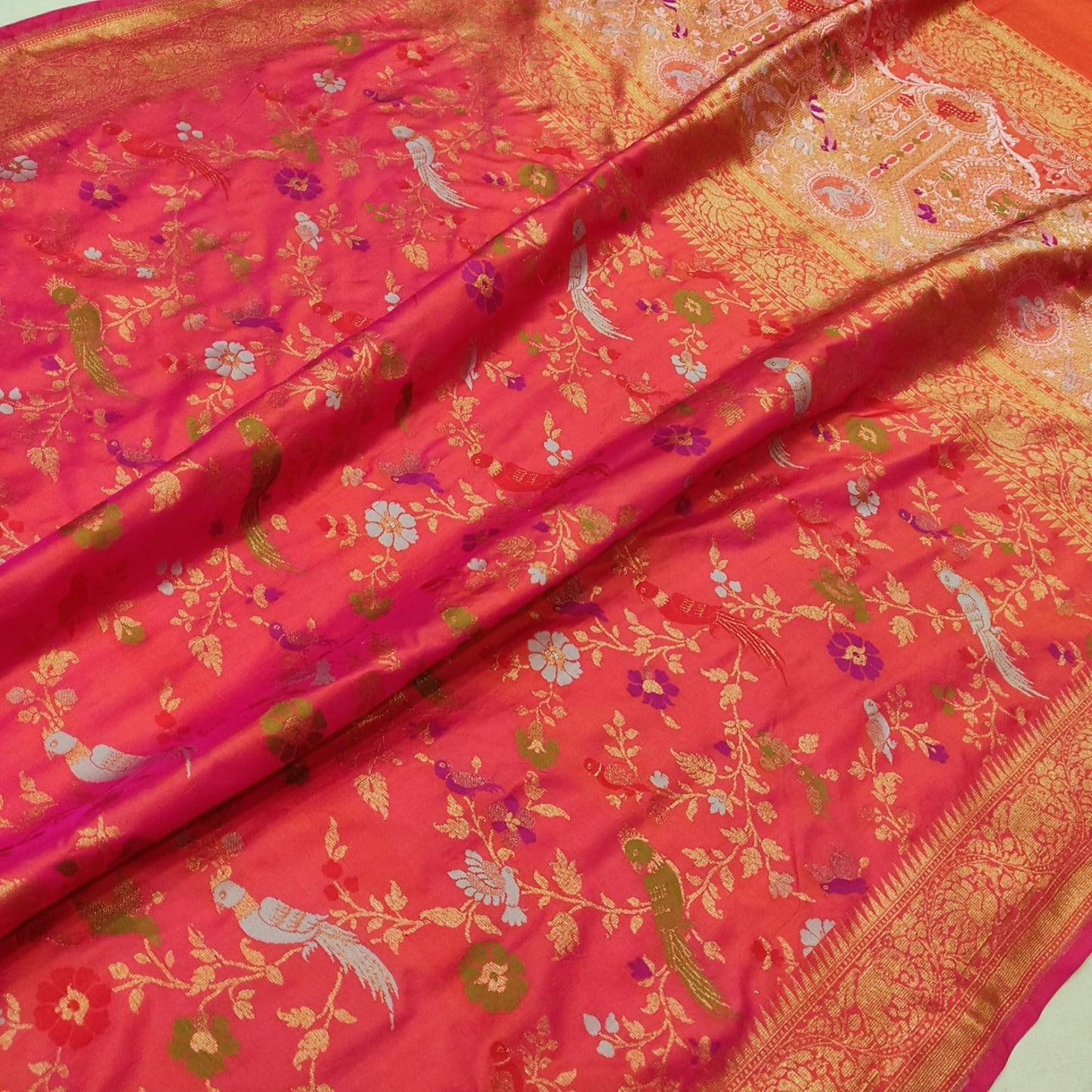 Kesari Katan silk saree handwoven sarees Indian sari blouse - Saffronfashionindia
