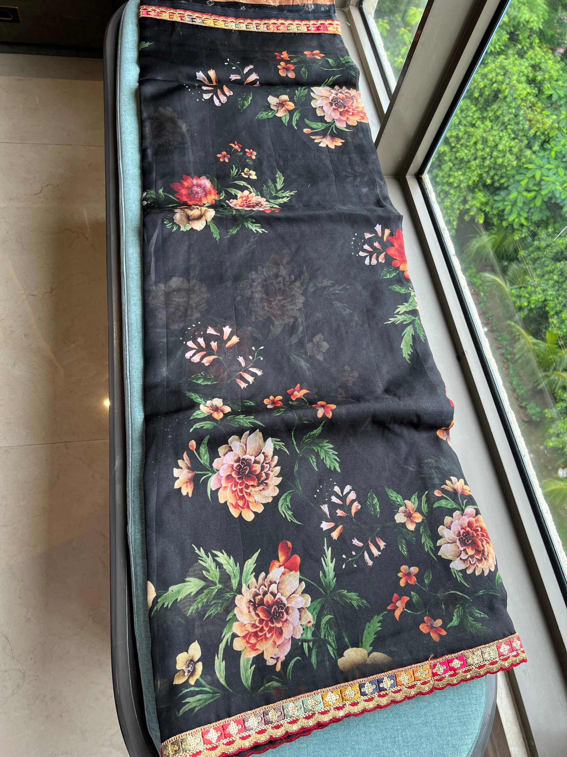 Vamia floral saree organza saree Partywear saree blouse Saffronfashionindia