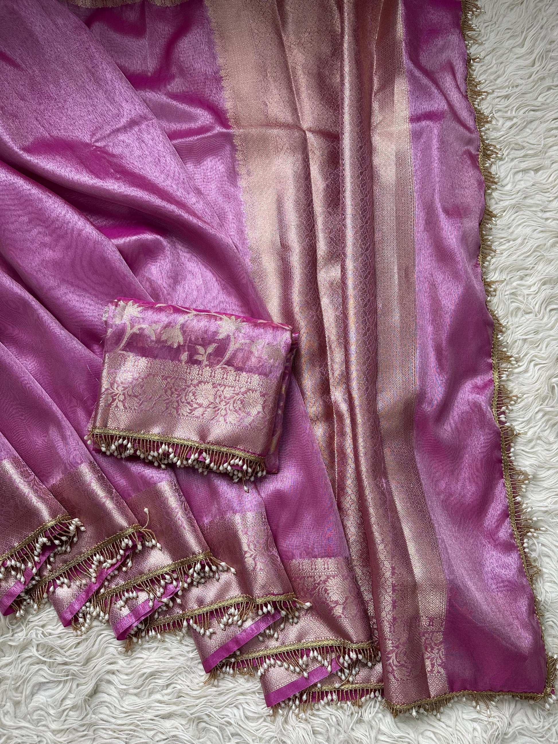 Lamisha trending saree tissue saree beautiful saree blouse SaffronFashion