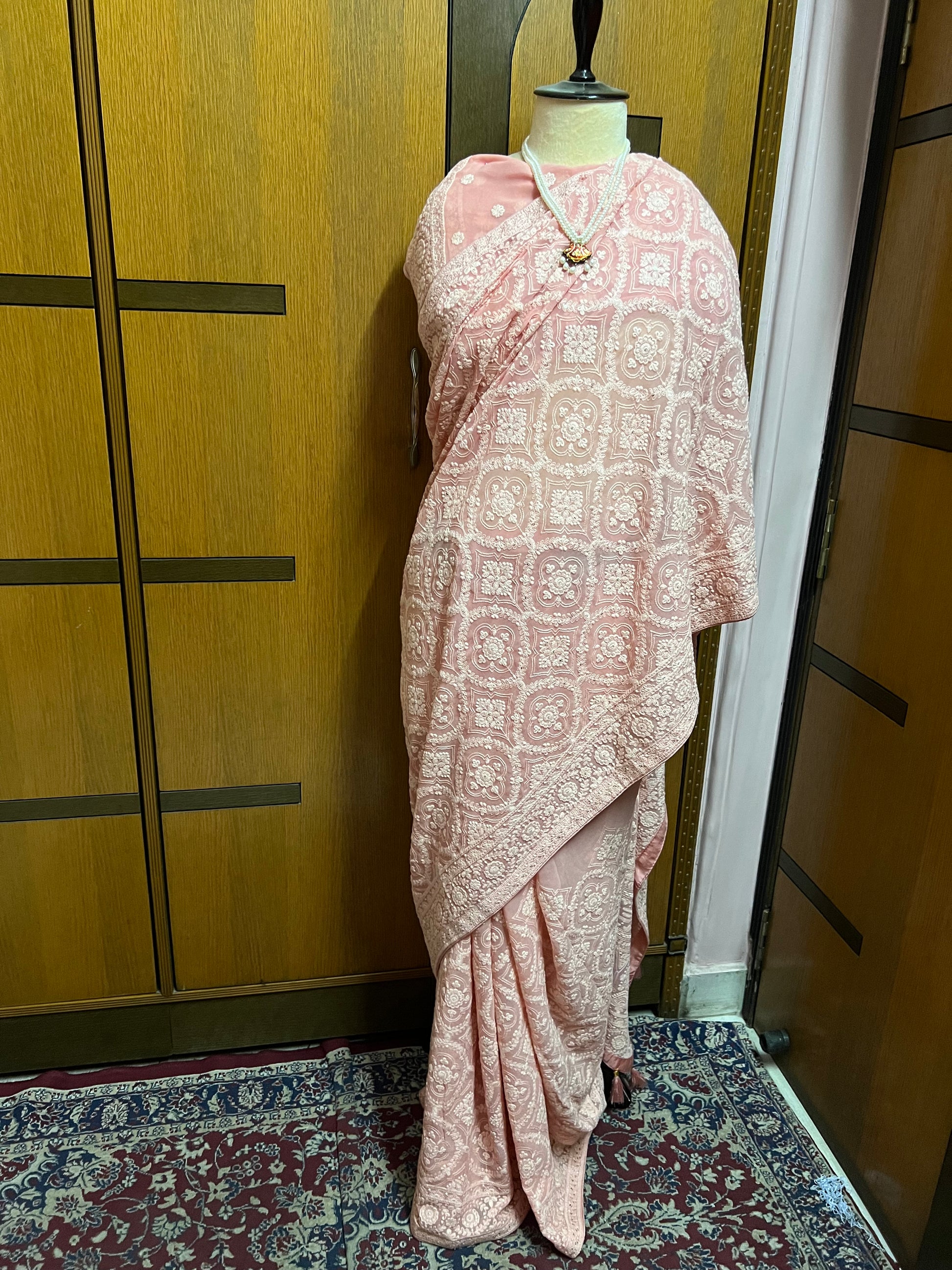 Peach Elegant Chikankari Saree Gorgeous Sarees - Saffronfashionindia