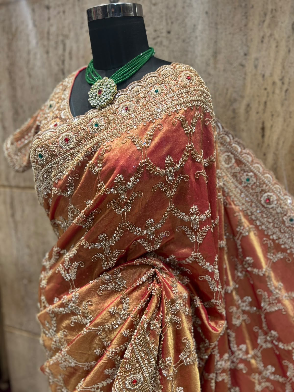 Bridal Silk Saree in Rust Copper | Heavy Embroidered Wedding Saree | Indian Wedding Saree | Designer Banarasi Style Saree | Festive Saree SaffronFashion