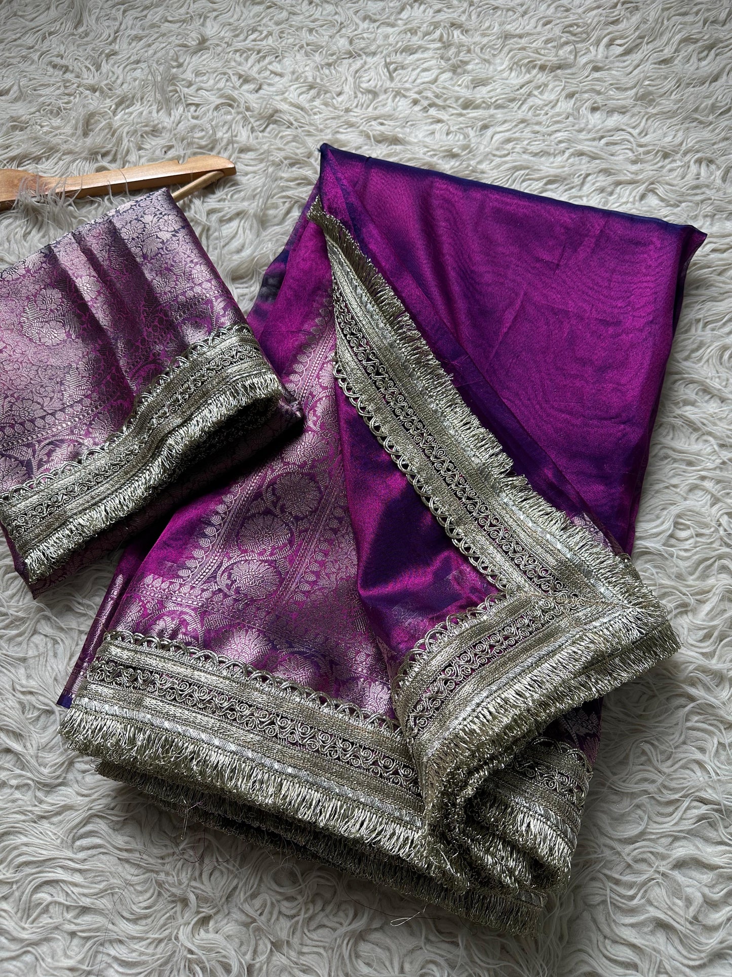 Vahiba Banarsi tissue silk saree lace sari blouse SaffronFashion
