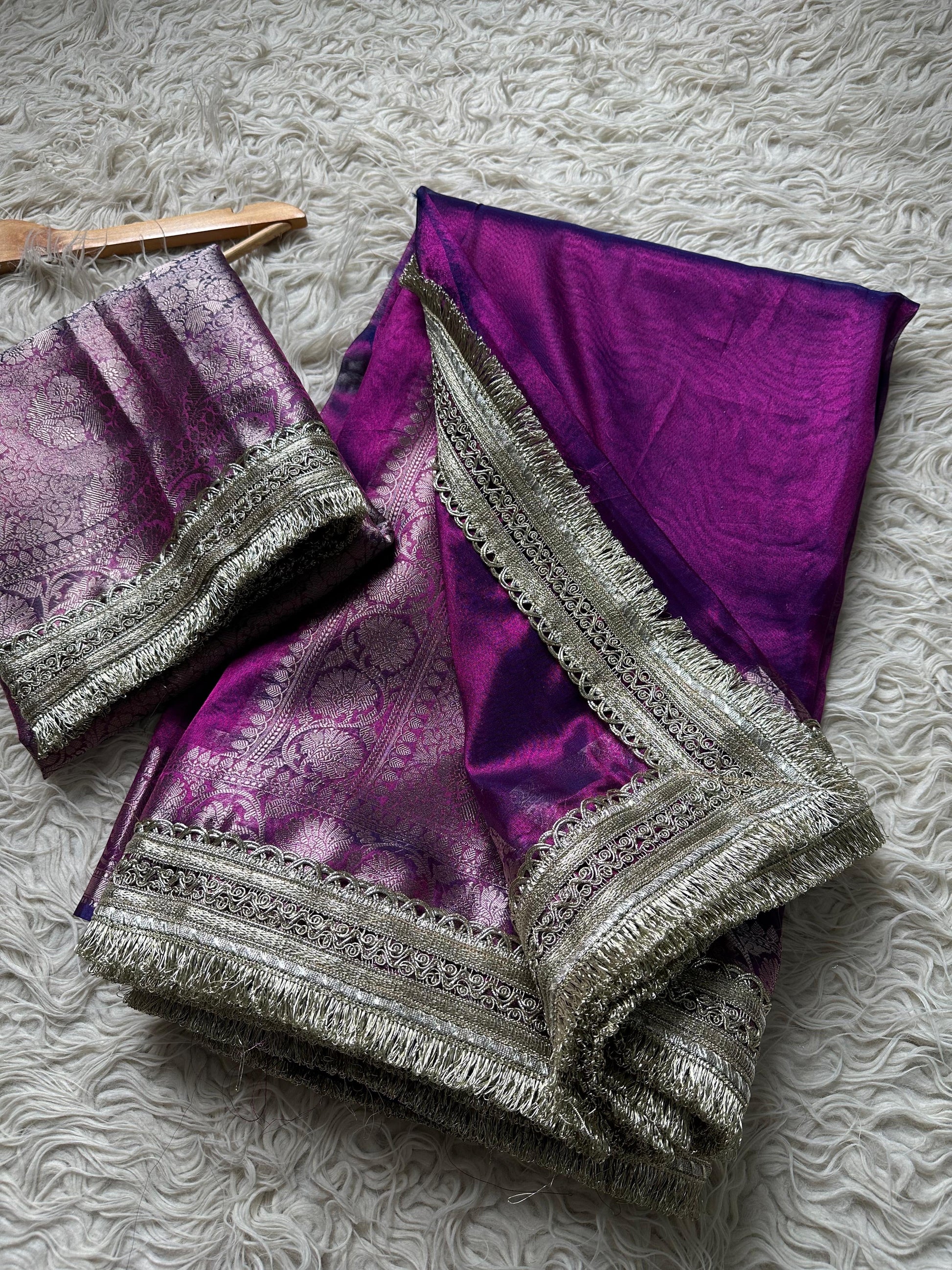 Vahiba Banarsi tissue silk saree lace sari blouse SaffronFashion