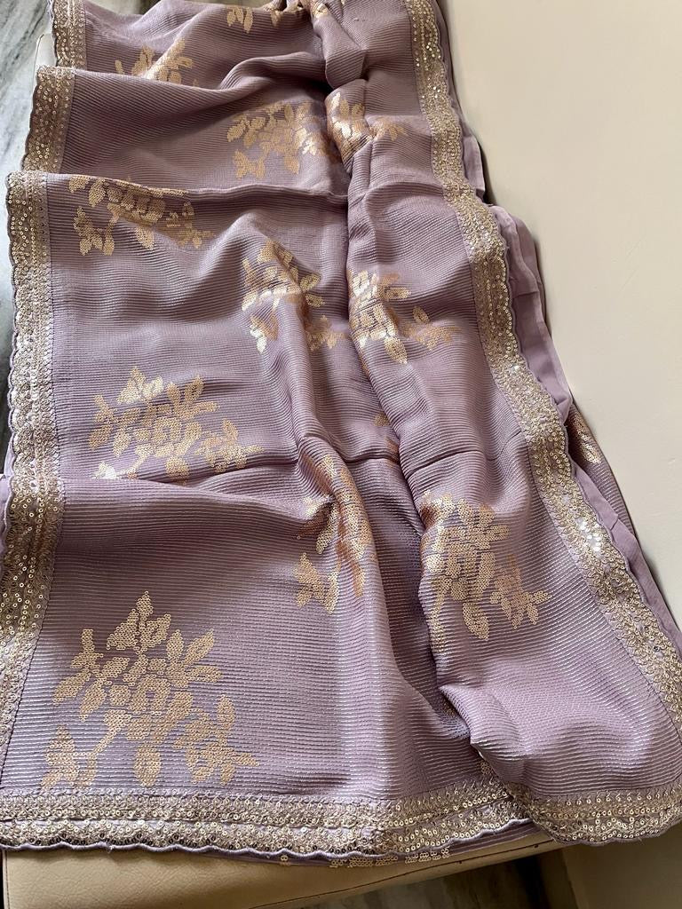 Sequence Gorgette saree women sari - Saffronfashionindia
