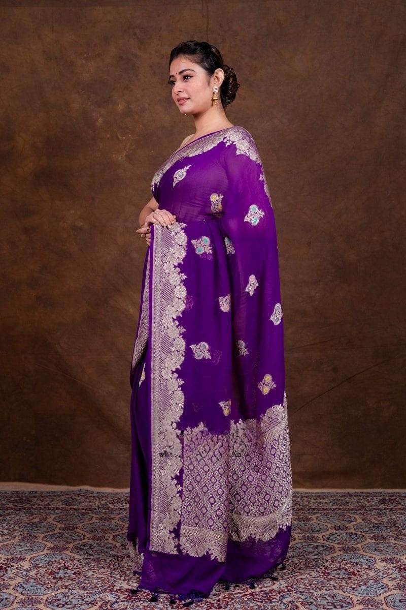 Floral georgette saree khaddi saree Indian sari blouse SaffronFashion