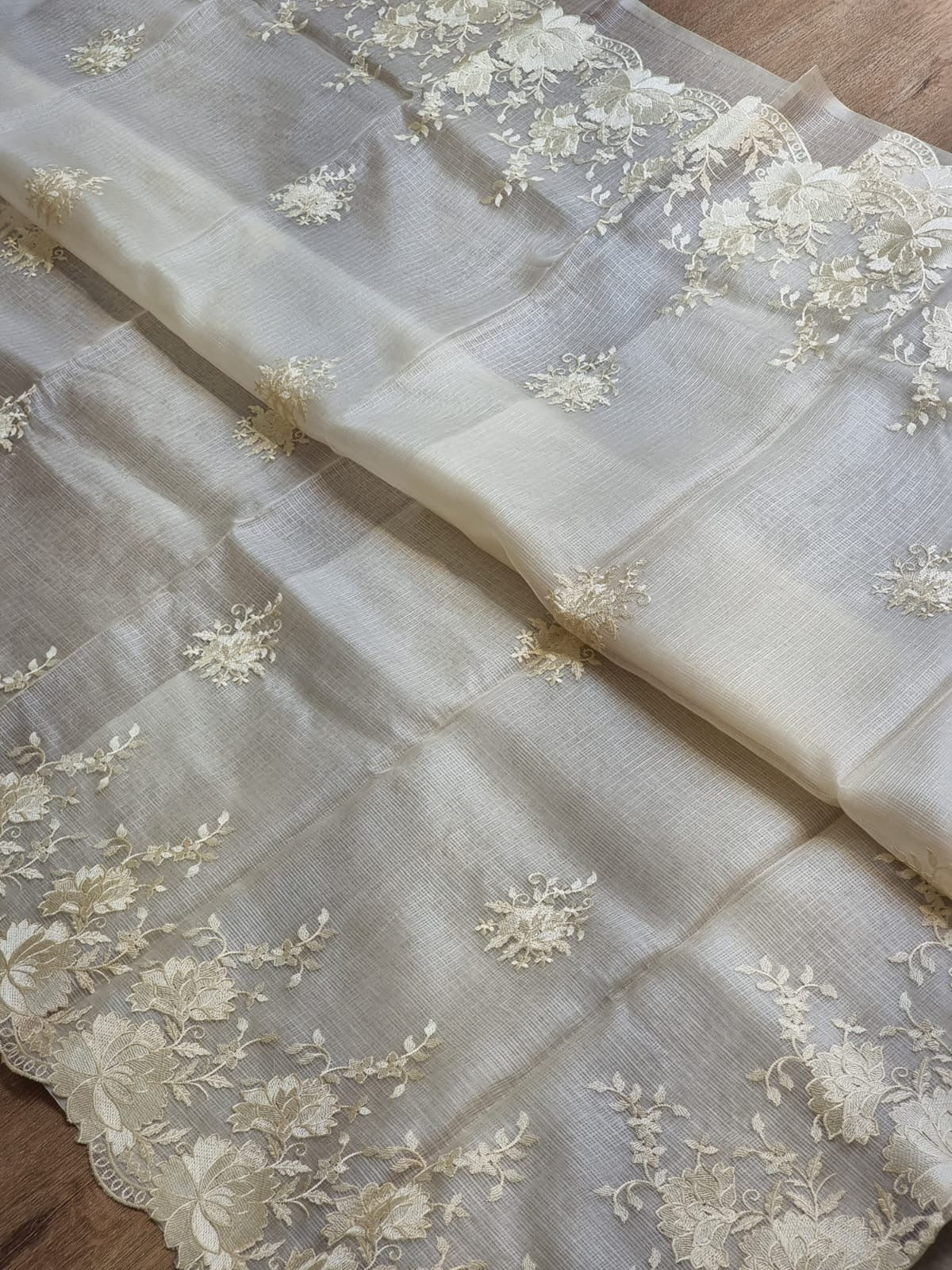 Kota Tussar Embroidery Saree Scalloped sari blouse Saffronfashionindia