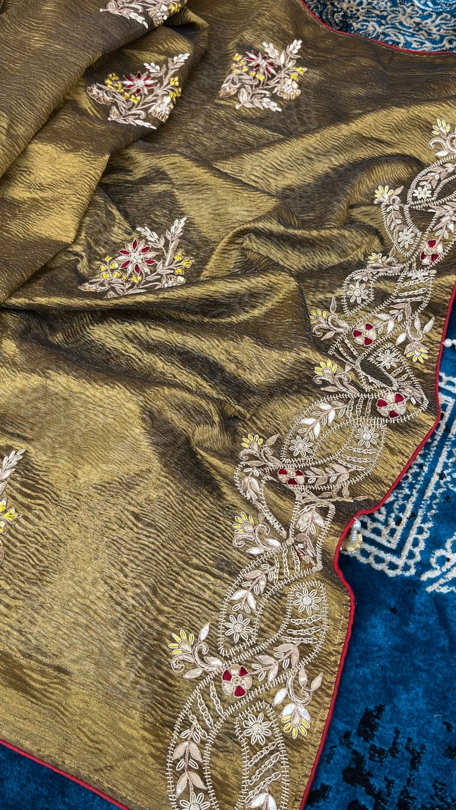 Handwoven Zari Saree Crush Tissue saree Indian sari - Saffronfashionindia