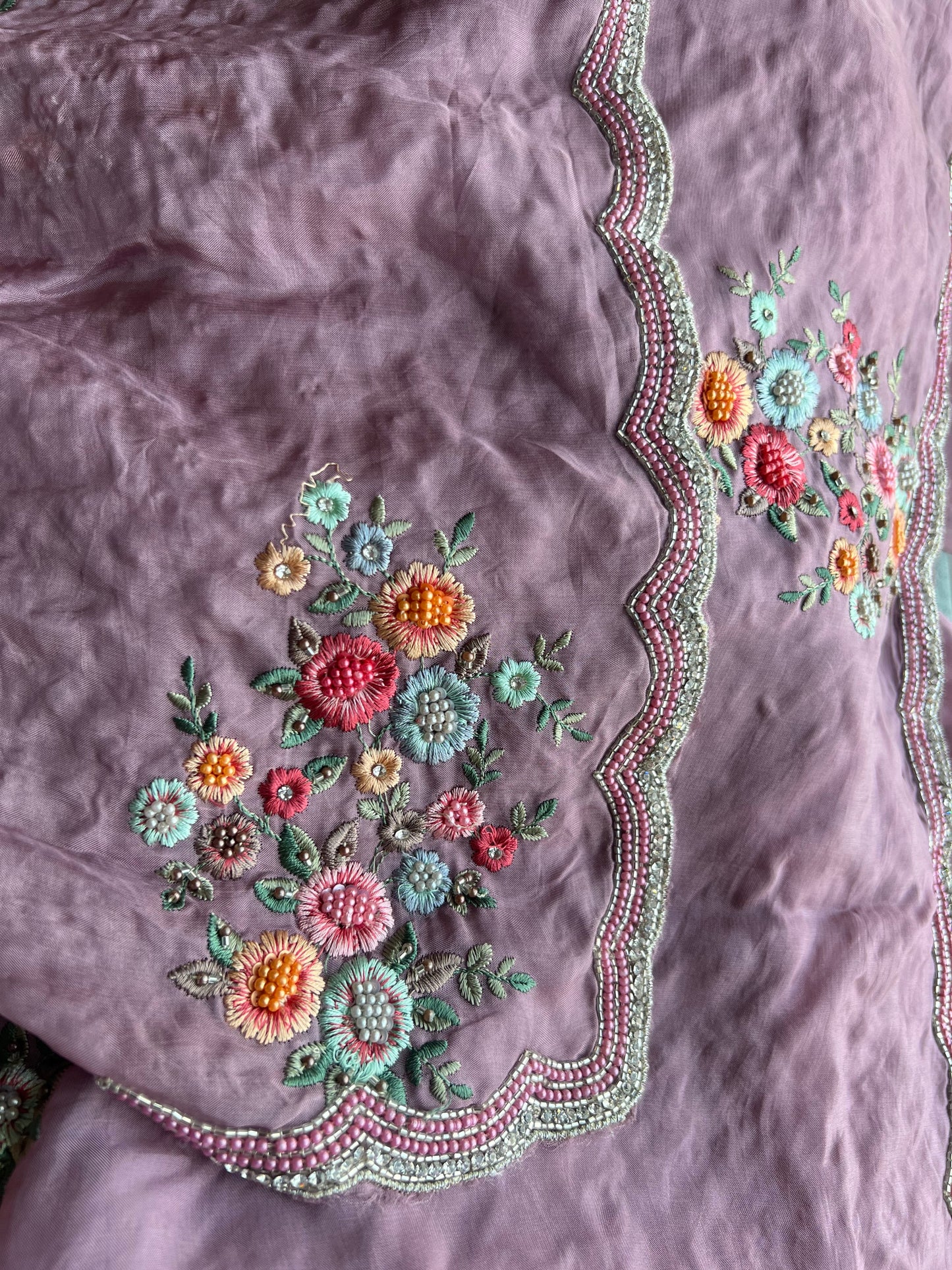 Lavender embroidery saree floral pearl saree reception sari SaffronFashion