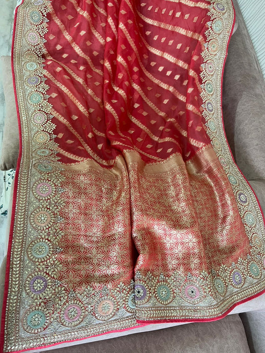 Gottapatti organza weaved saree reception saree - Saffronfashionindia