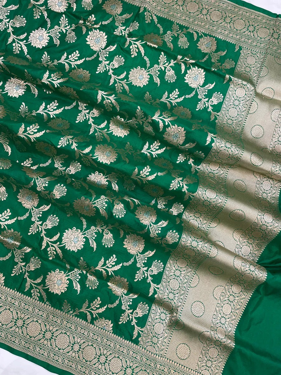 Green Katan Silk Dupatta Handloom Dupatta - Saffronfashionindia