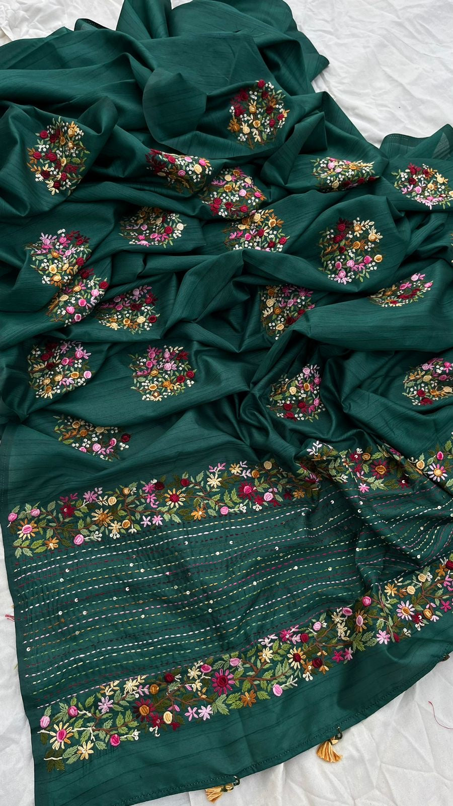 Kivashi Tussar Linen Embroidered Saree Indian Sari - Saffronfashionindia