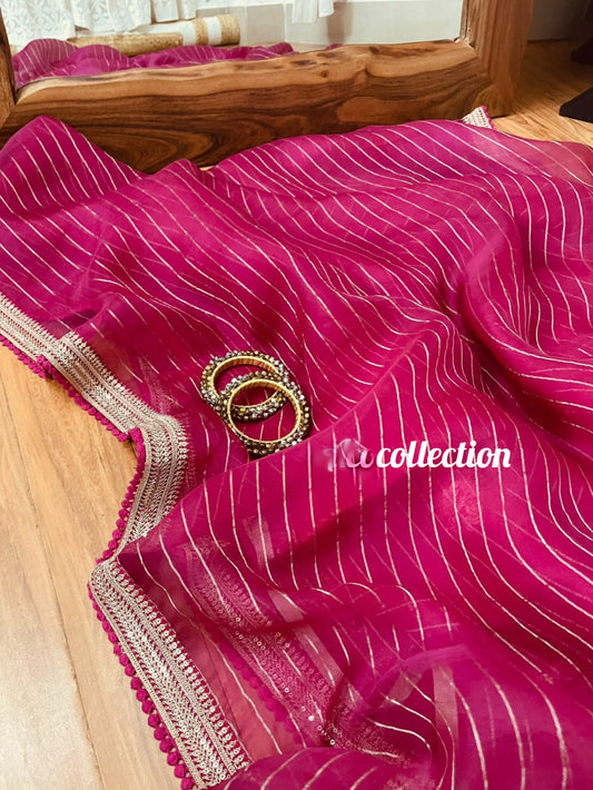 Weaved organza silk saree Zari saree women saree blouse - Saffronfashionindia
