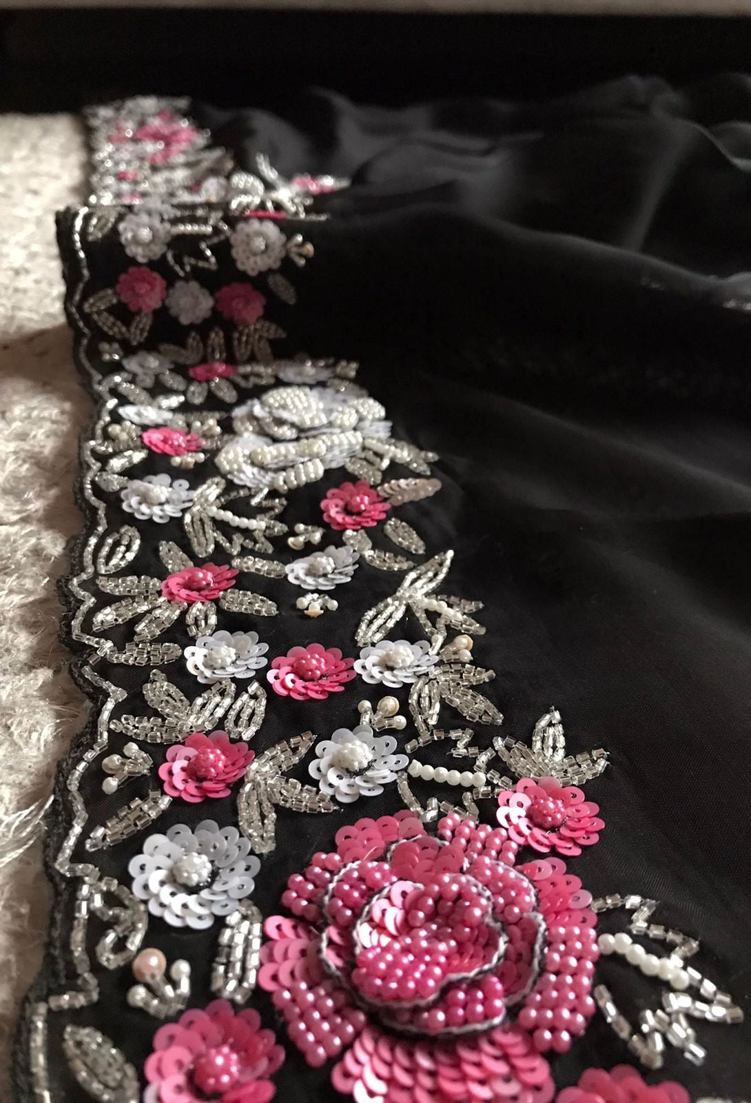 Women Saree Black Sequins Embroidered Saree - Saffronfashionindia