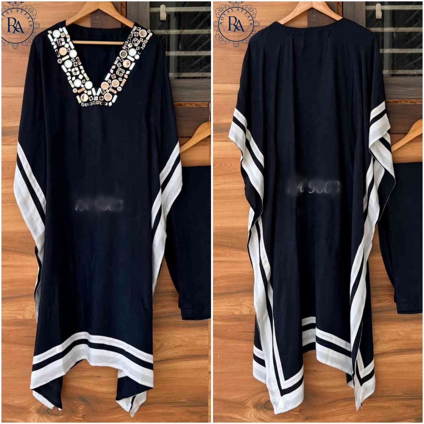 Black silk kaftan designer dress partywear kaftan SaffronFashion