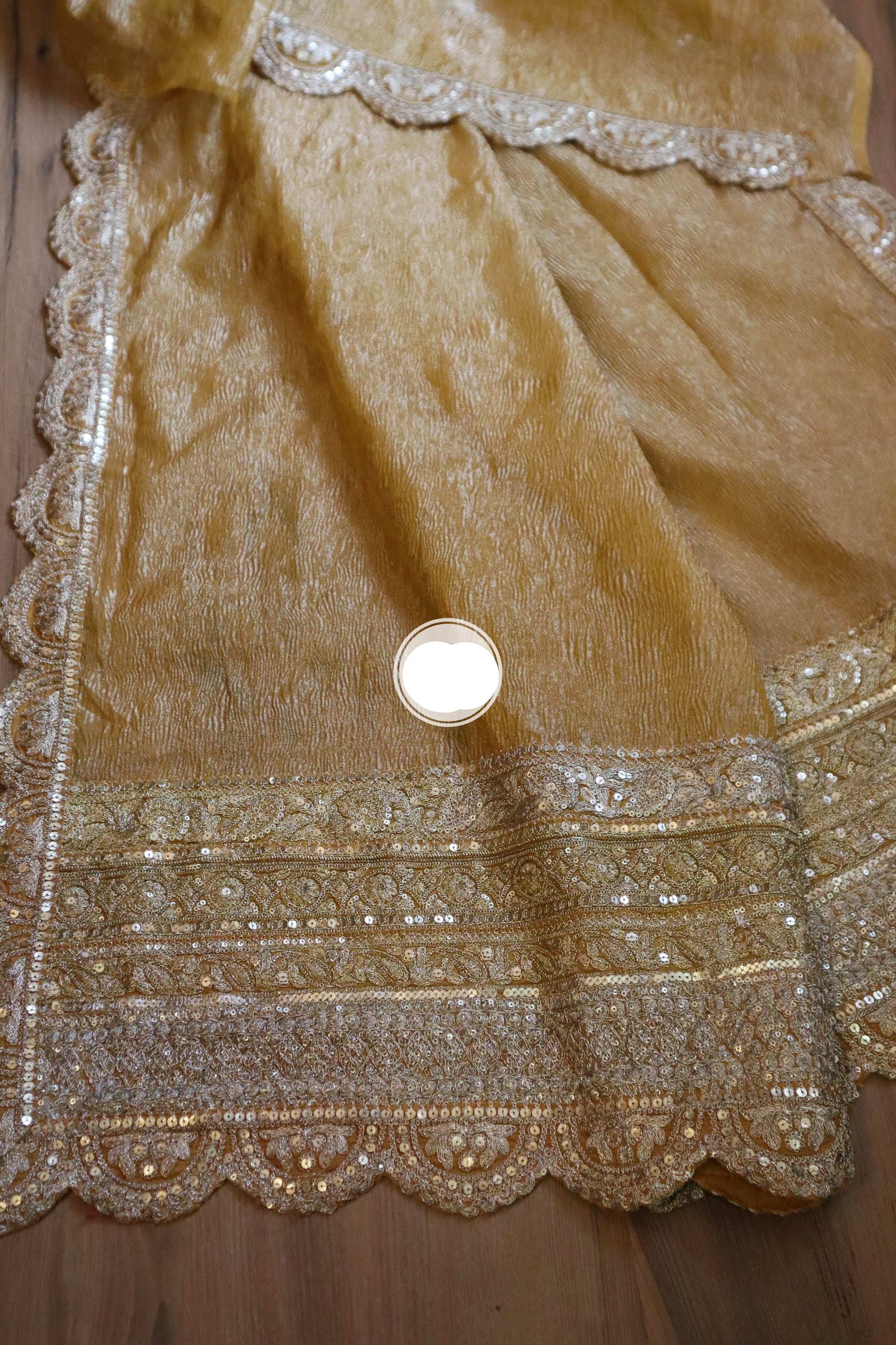 Yellow crushed tissue saree tissue silk saree Partywear saree blouse SaffronFashion