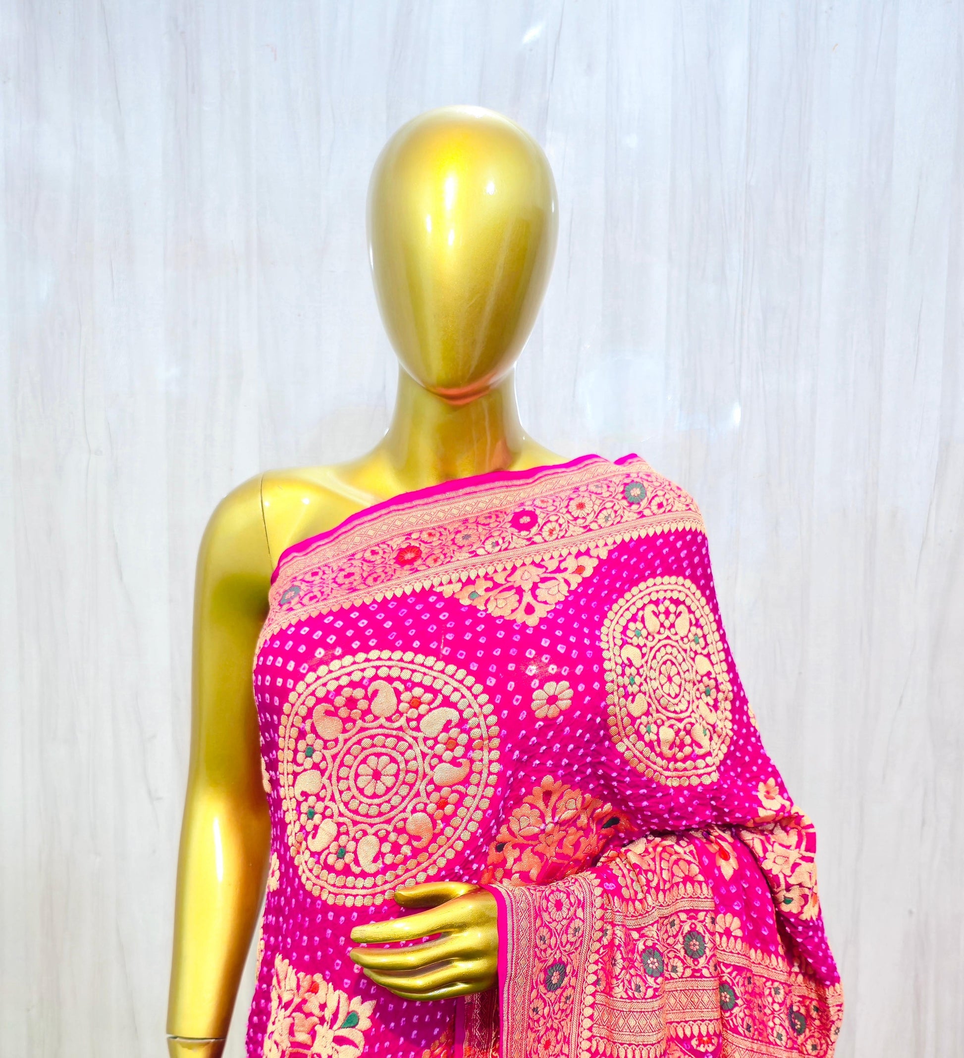 Avisha gorgette saree meenakari saree Indian sari blouse Saffronfashionindia