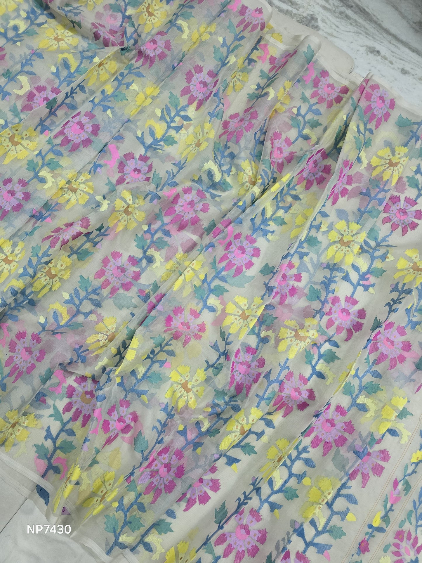 Ranik Tantuj muslin Jamdani saree Indian saree floral sarees SaffronFashion