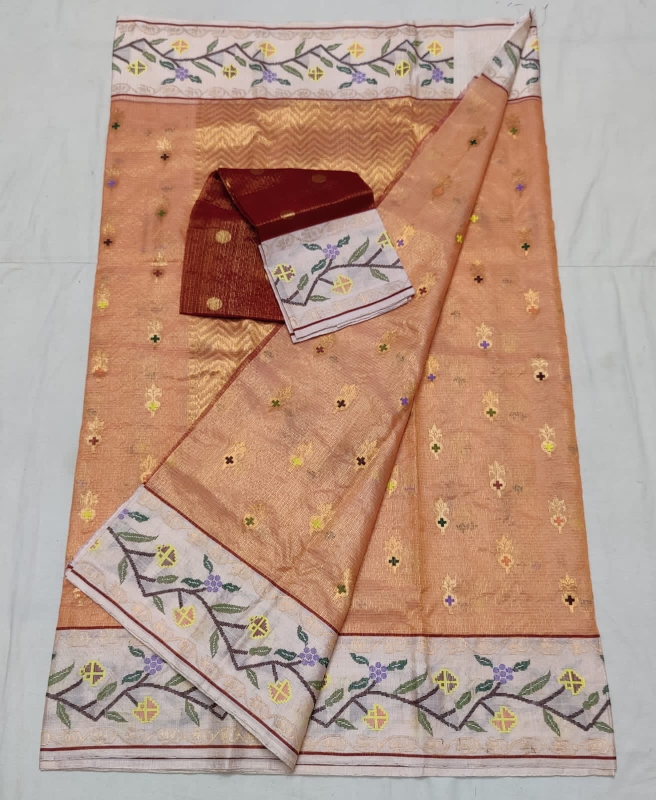 Peachin zari kota saree traditional sarees - Saffronfashionindia