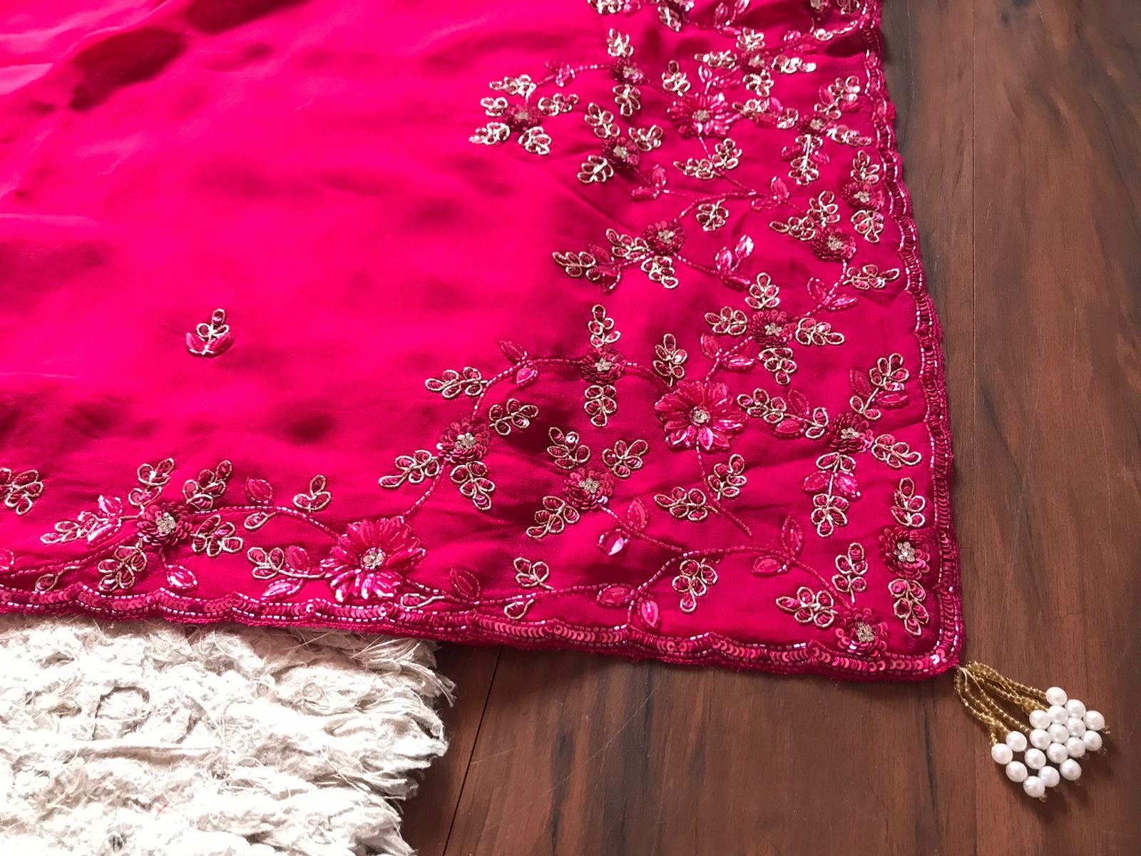 Rani premium pink Gorgette beautiful trendy Partywear Sarees - Saffronfashionindia