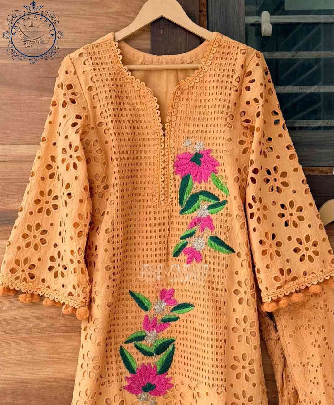 Chikankari stitched shirt set designer dress Saffronfashionindia