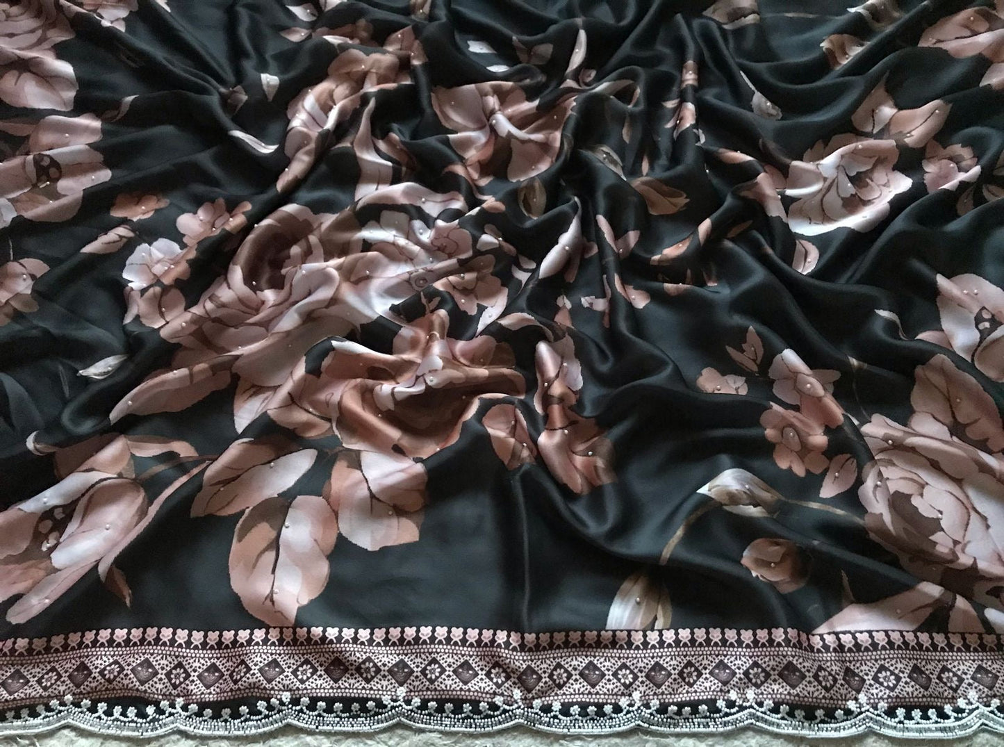Dreamy floral saree shamuz satin saree partywear sari blouse SaffronFashion