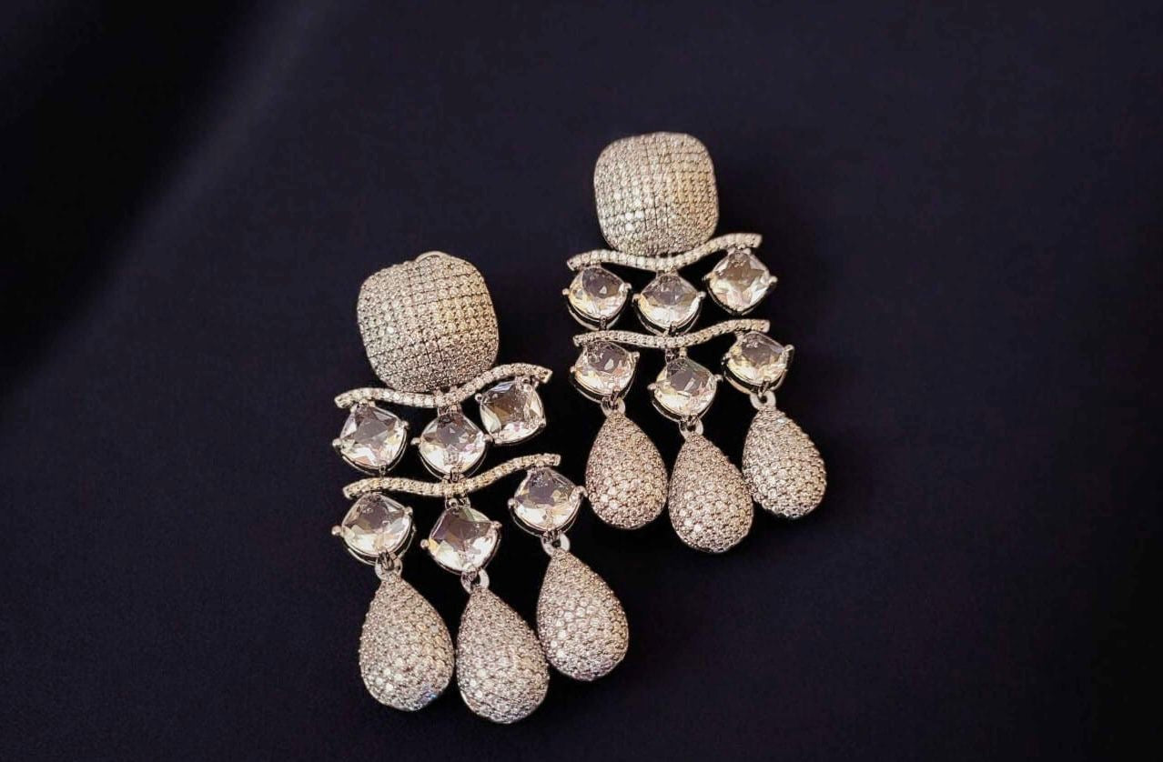 Cocktail earrings Partywear earrings stone earrings Saffronfashionindia