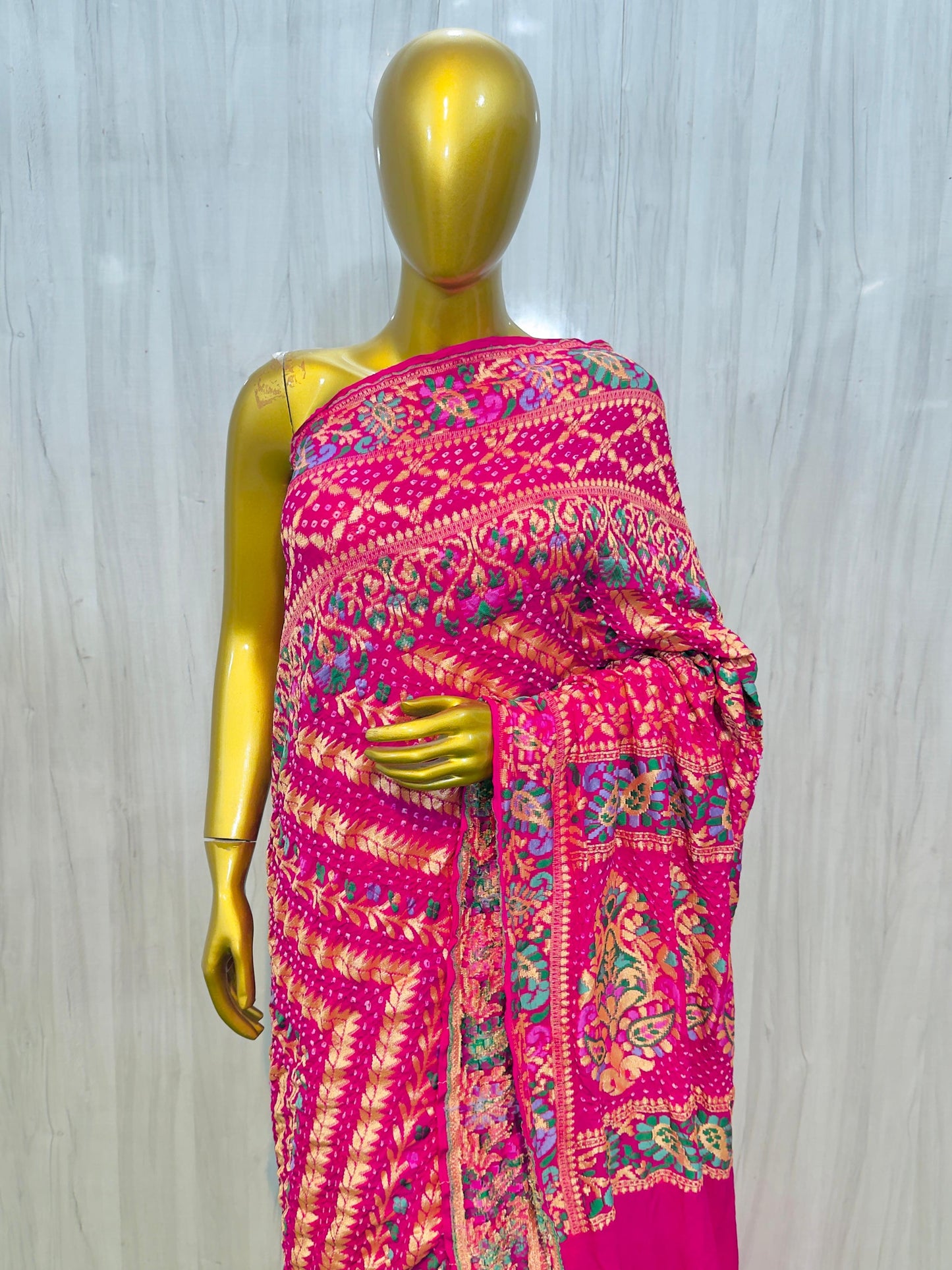 Gorgette saree Banarsi saree meenakari sari blouse Saffronfashionindia