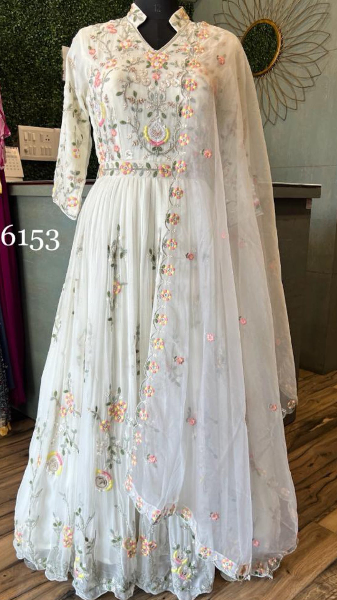 Vazira long embroidered dress sangeet dress - Saffronfashionindia
