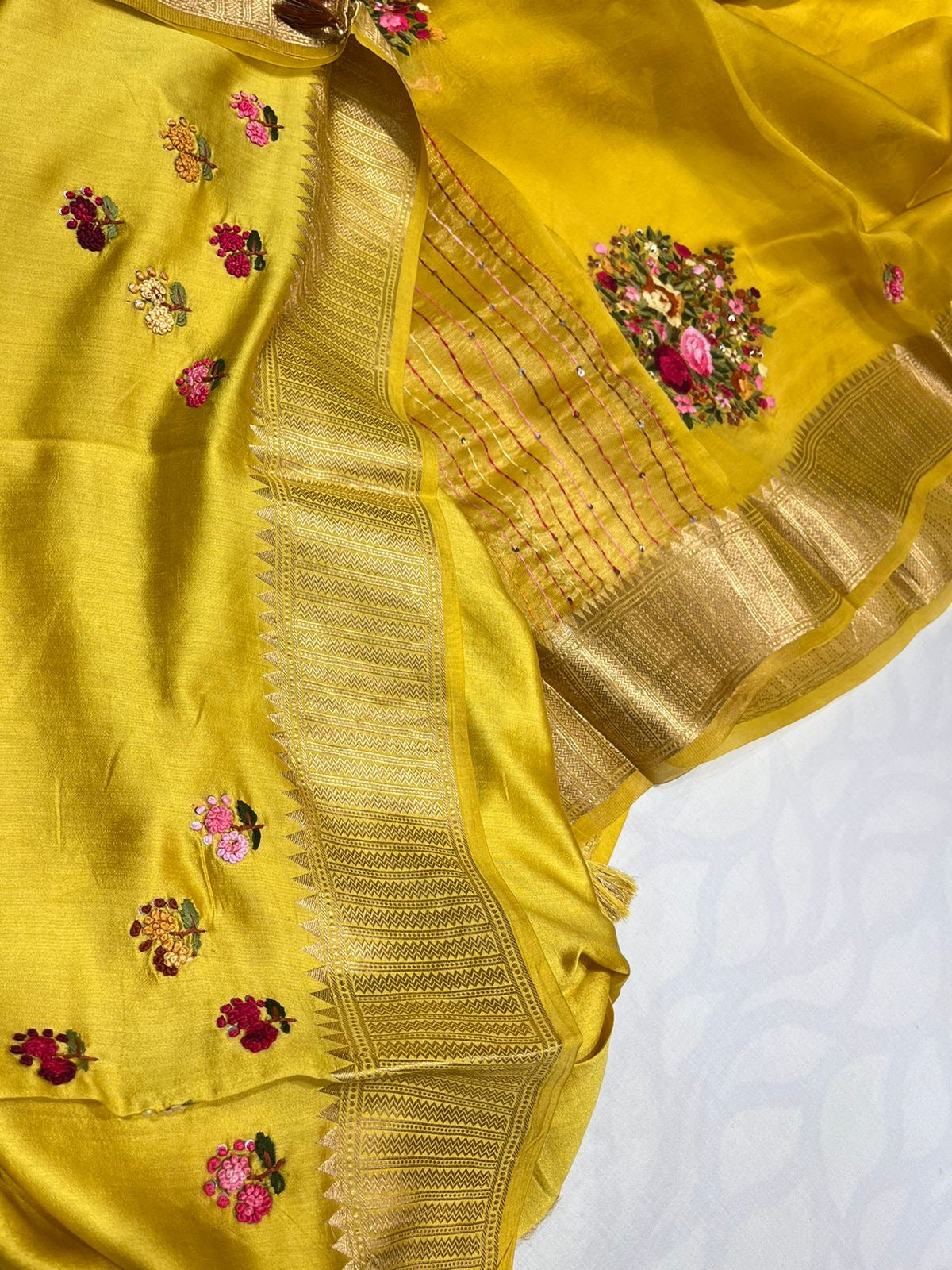 Organza French knot saree Zari border saree Partywear sari SaffronFashion