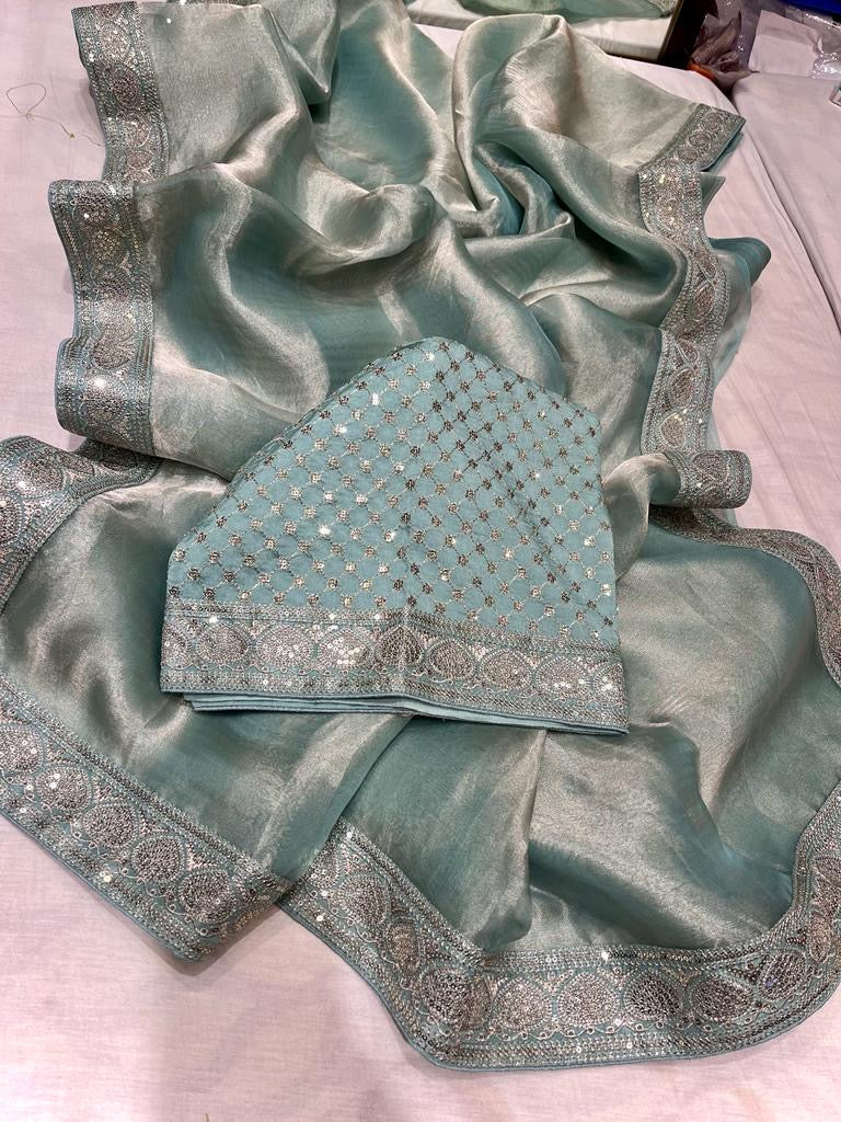 Jenila tissue Trendy Partywear Womem Sarees - Saffronfashionindia