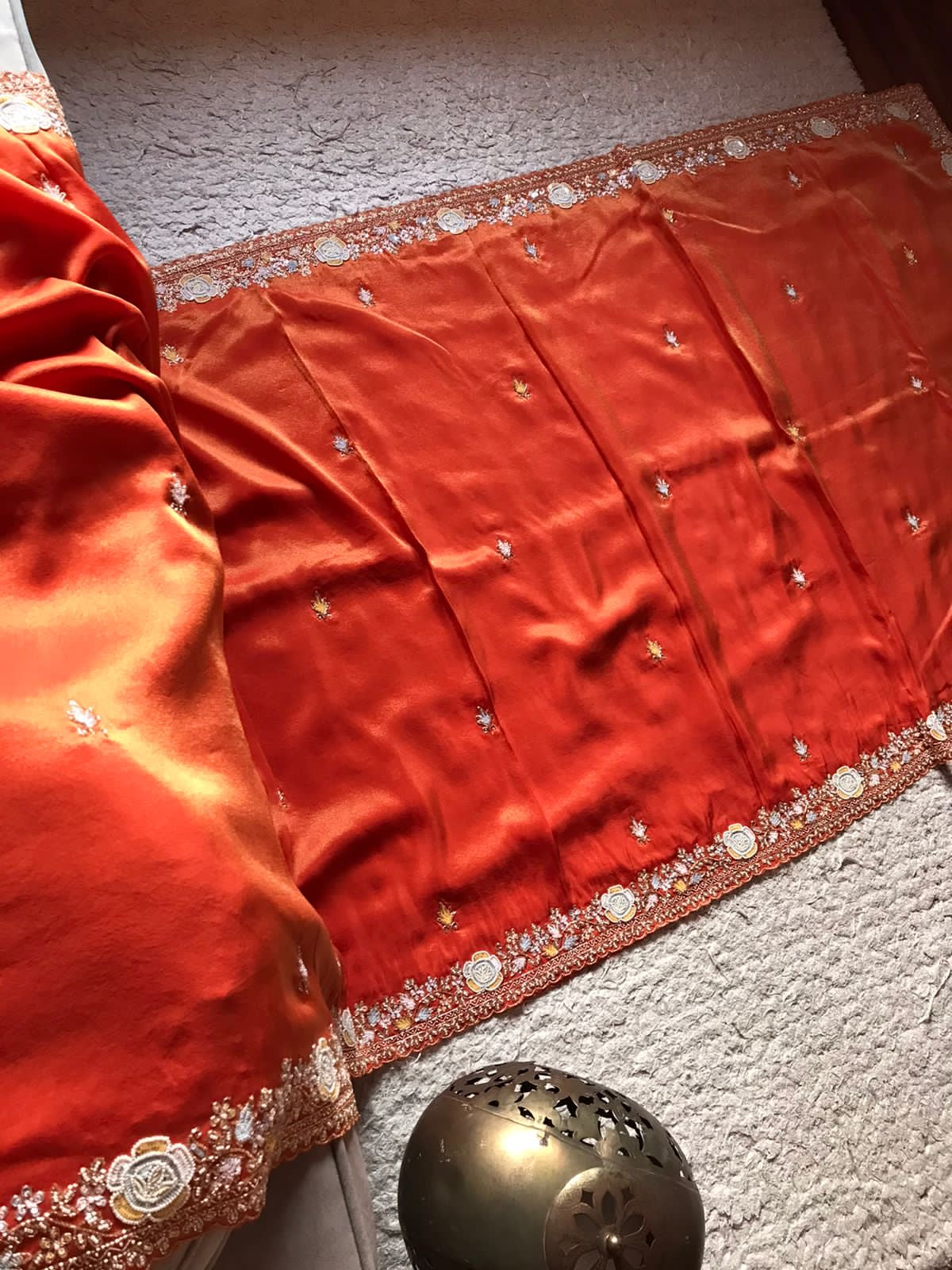 Pearl Orange premium Organza tissue silk sarees - Saffronfashionindia