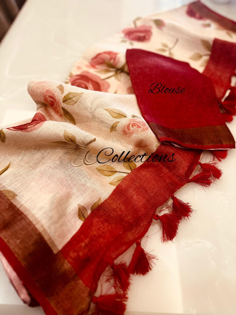 Floral Handwoven linen saree digital print sarees - Saffronfashionindia