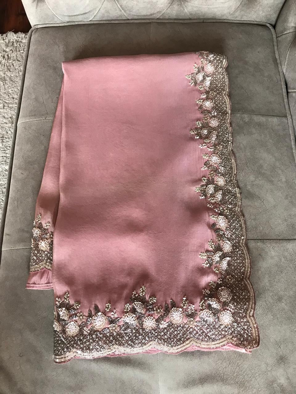 Rose pink premium tissue silk saree Partywear sarees - Saffronfashionindia