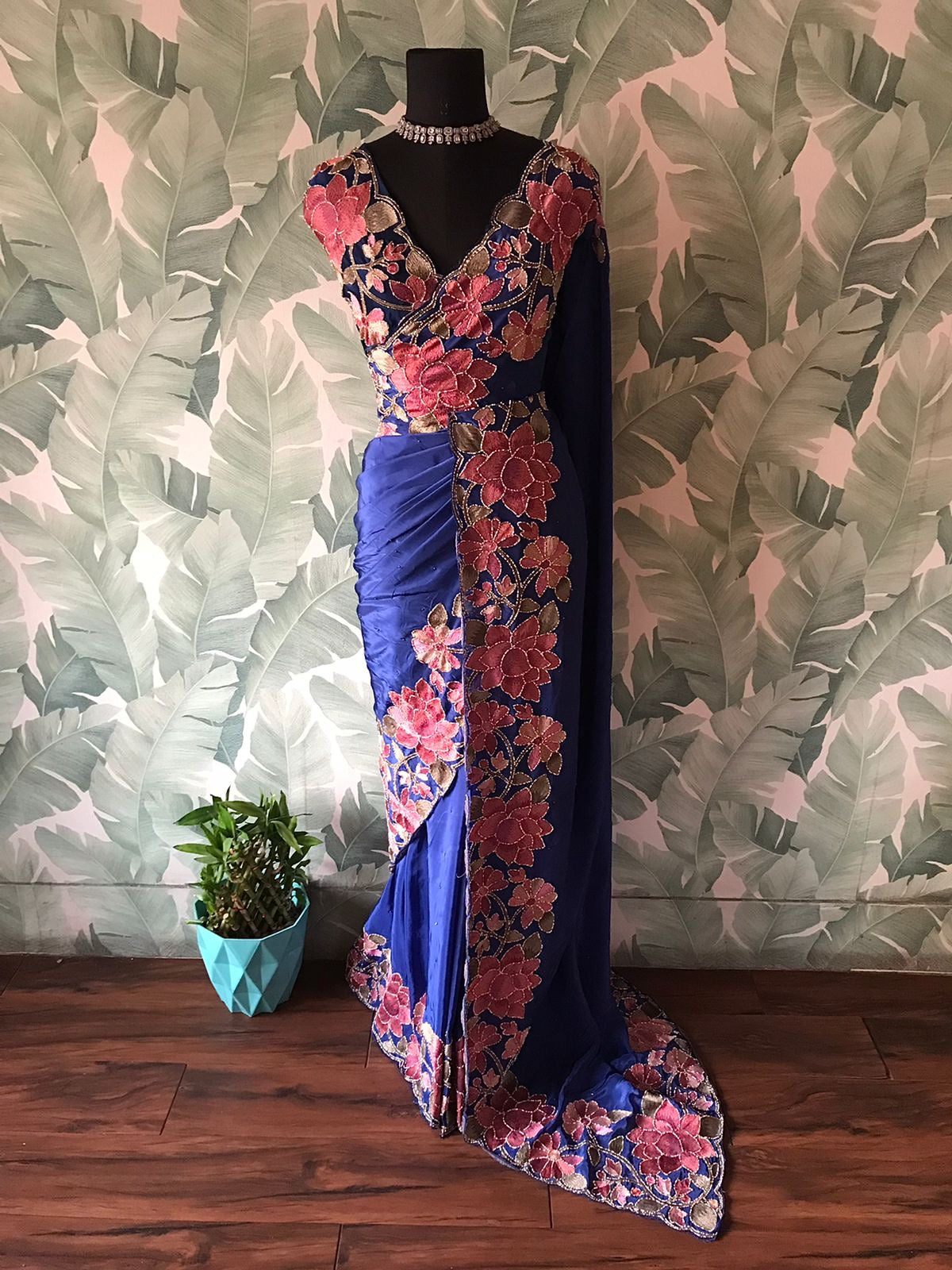 Premium floral saree organza saree beautiful sari blouse SaffronFashion